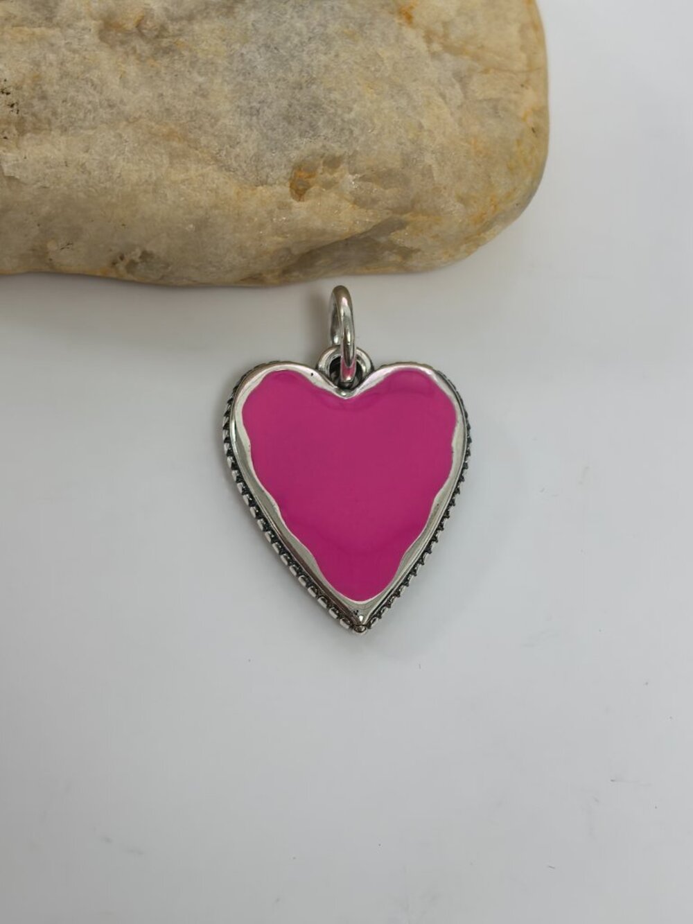James Avery Enamel Heart Charm (Large size deep pink), S925 Silver Jewelry